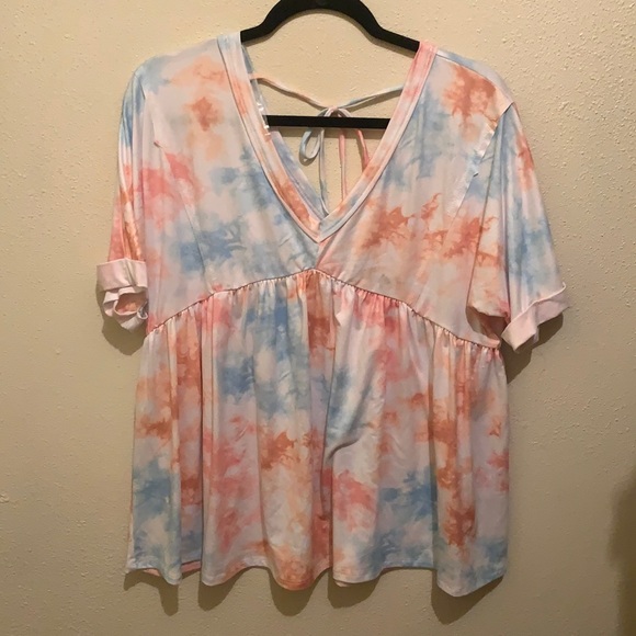 Pink Lily Tops - Tie Dye Peplum Top: Pink Lily
